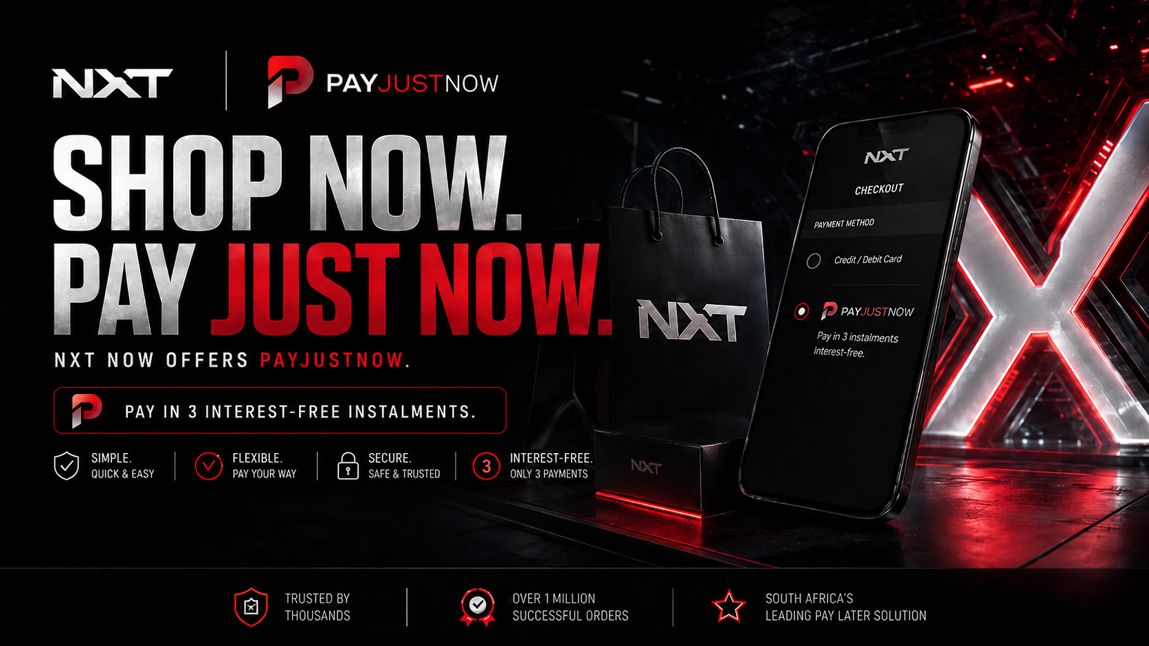 NXT Level Tech and PayJustNow — shop pro AV with flexible pay-later checkout.